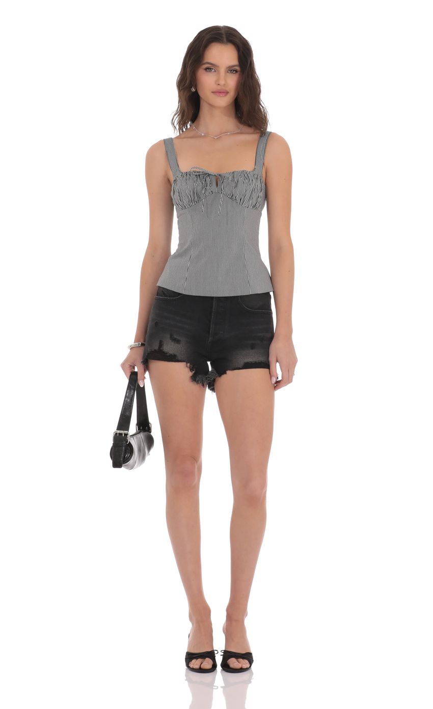 Ruched Gingham Top in Black and White