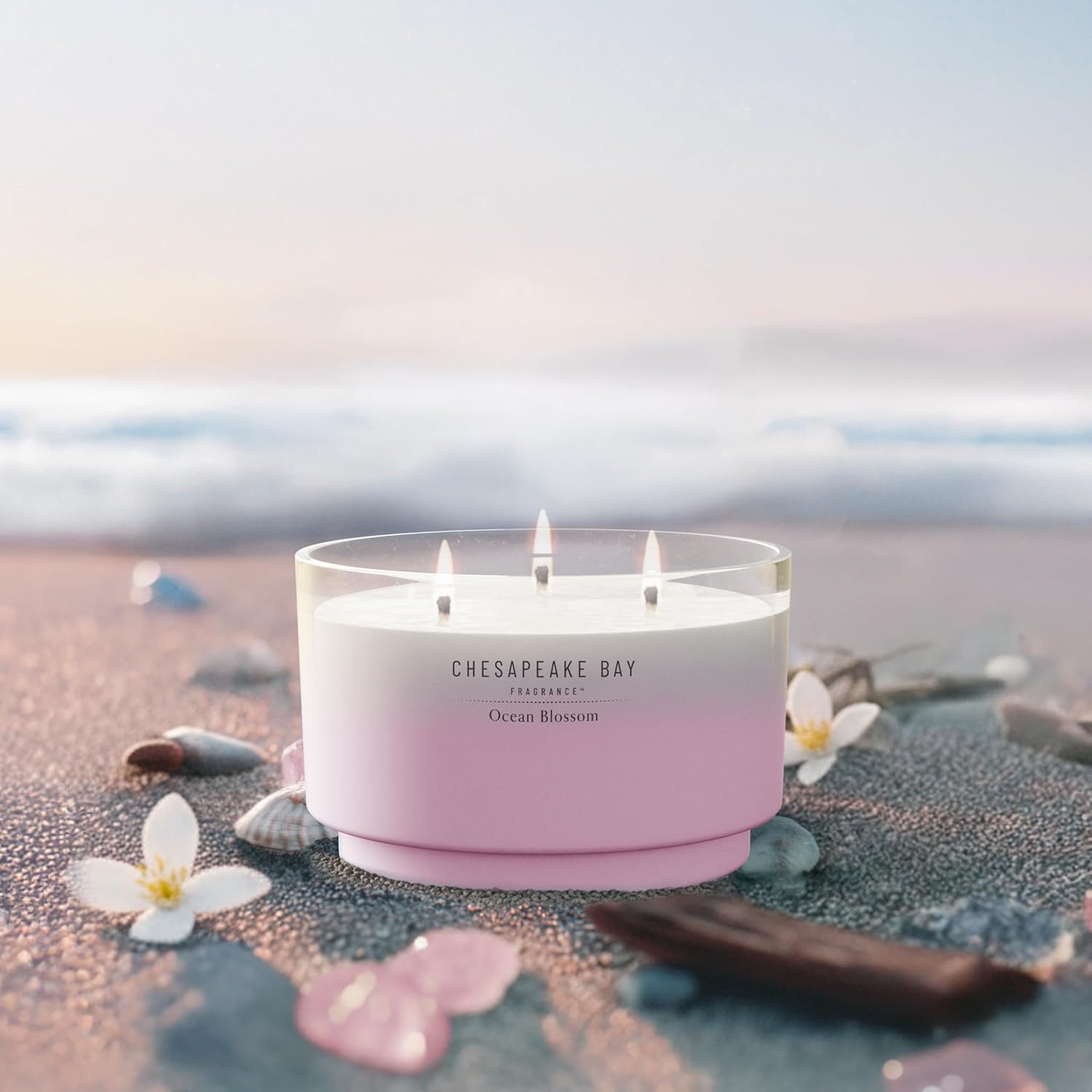 145oz Ocean Blossom Scented Candle Mood Evoking Fragrance Sea Glass Inspired Jar Premium Soy Blend Wax with Essential Oils Coastal Fragrance for Home Décor or Gifting