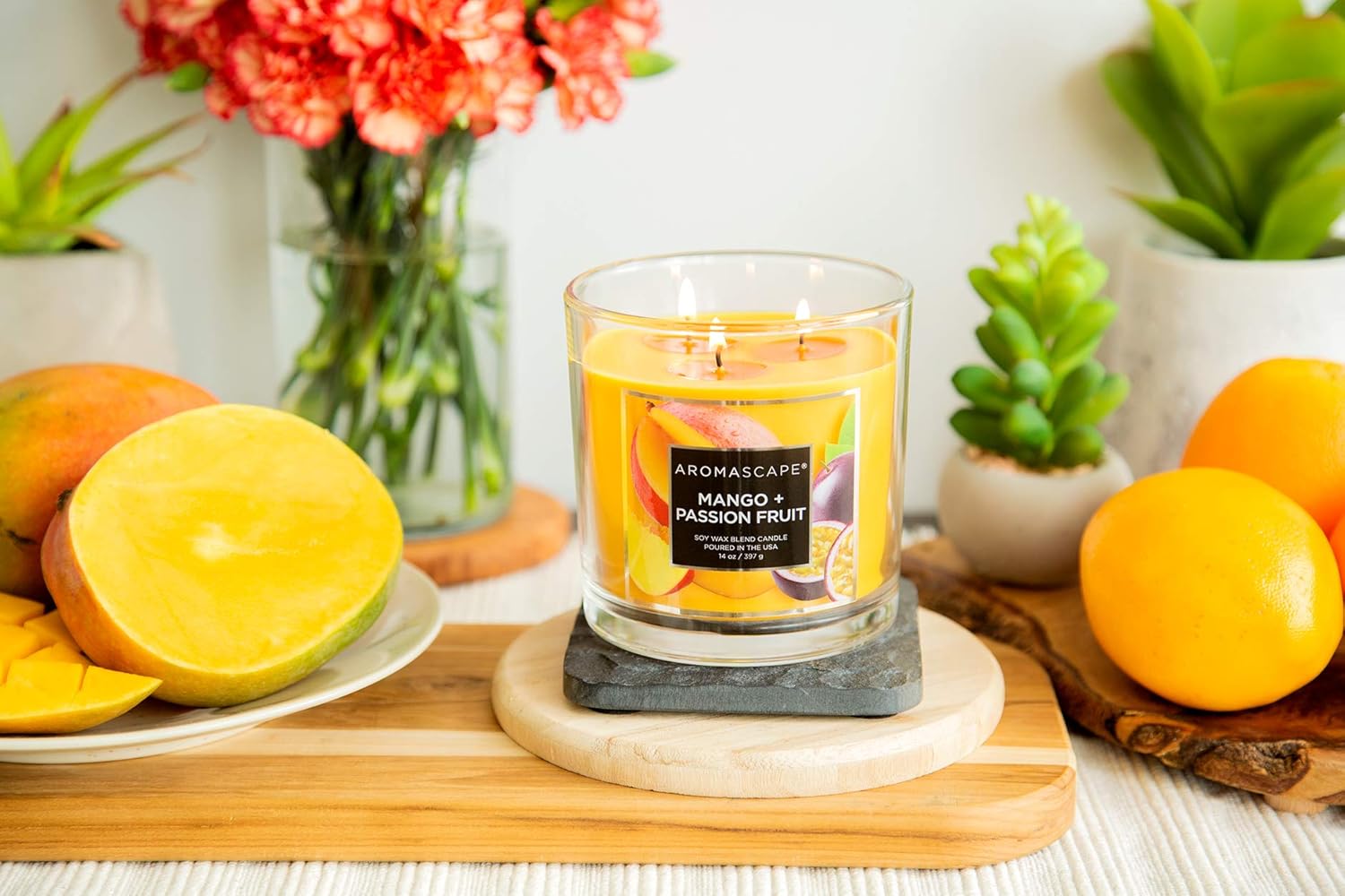 Aromascape 3 Wick Scented Jar Candle Mango Passion Fruit 2 Pack