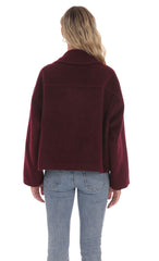Fuzzy Zip Up Jacket in Burgundy