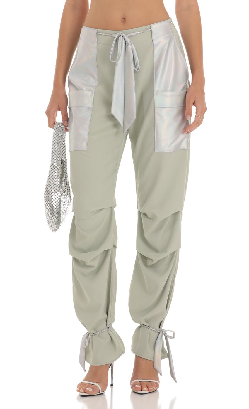 Rhinestone Pants in Sage Green