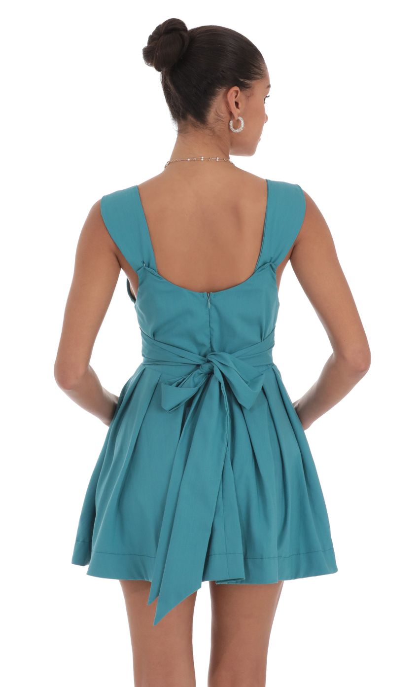 Double Bow A Line Dress in Turquoise Blue