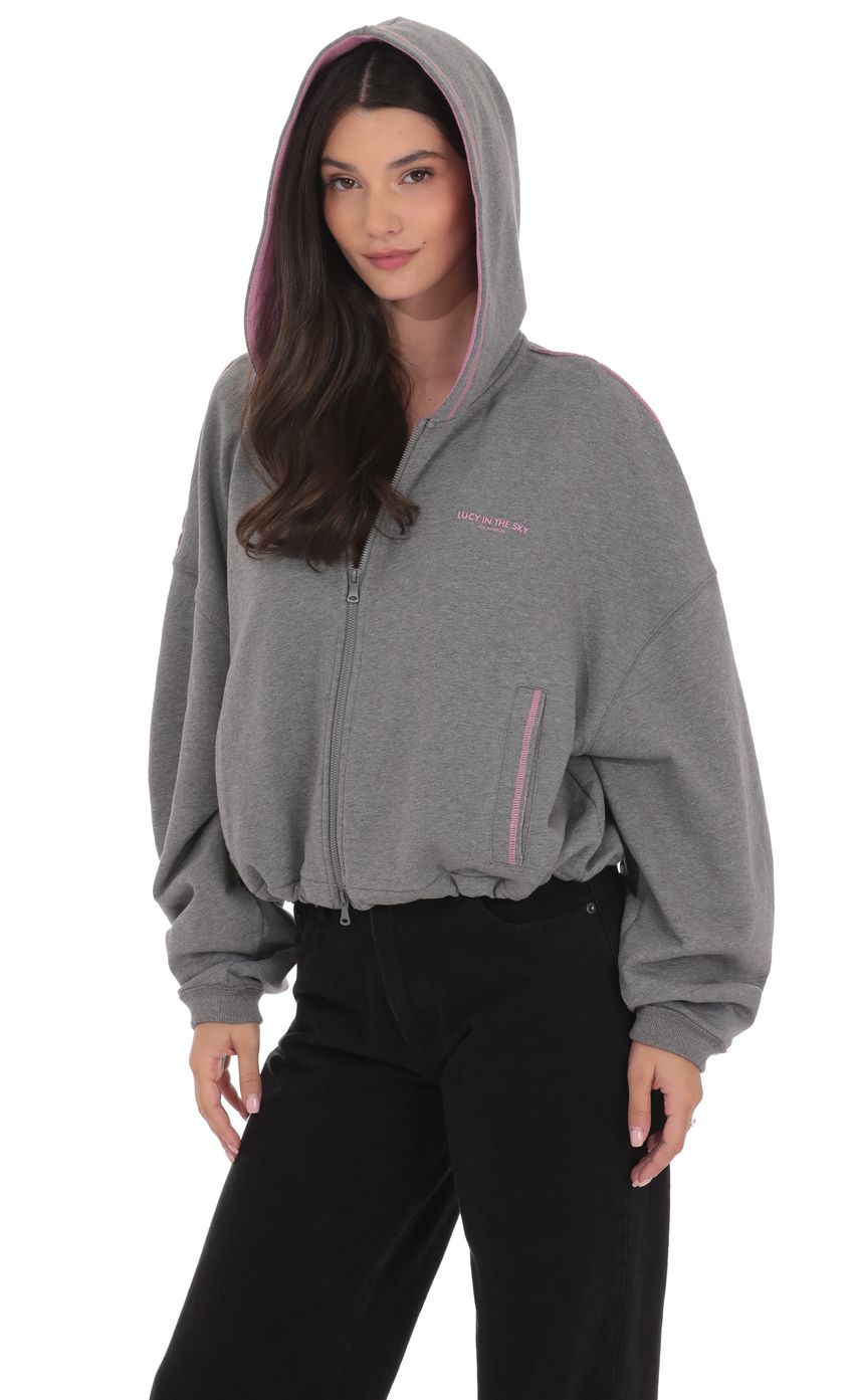 Two Toned Cropped Hoodie in Grey