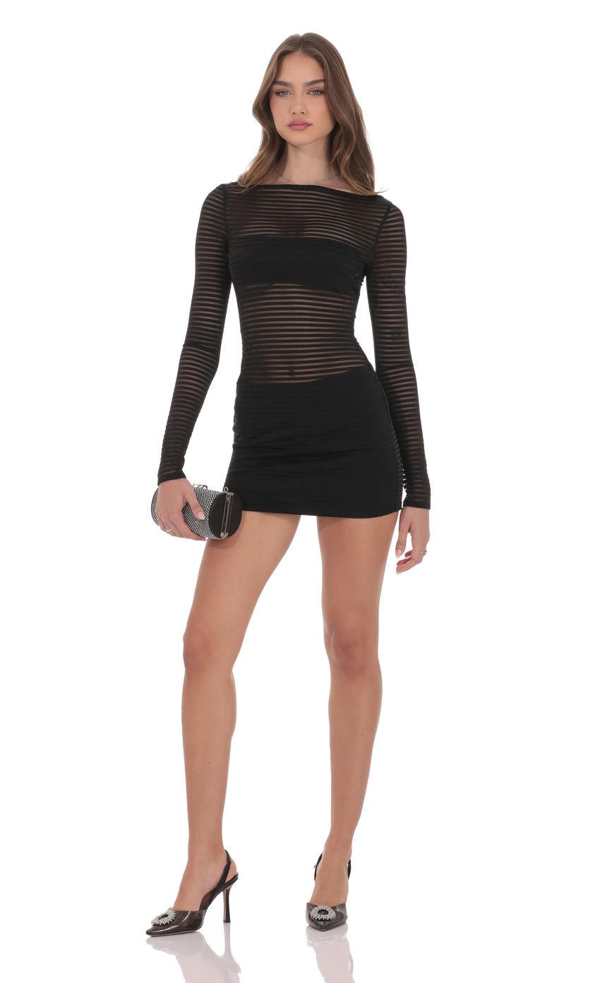 Sheer Striped Cutout Dress in Black