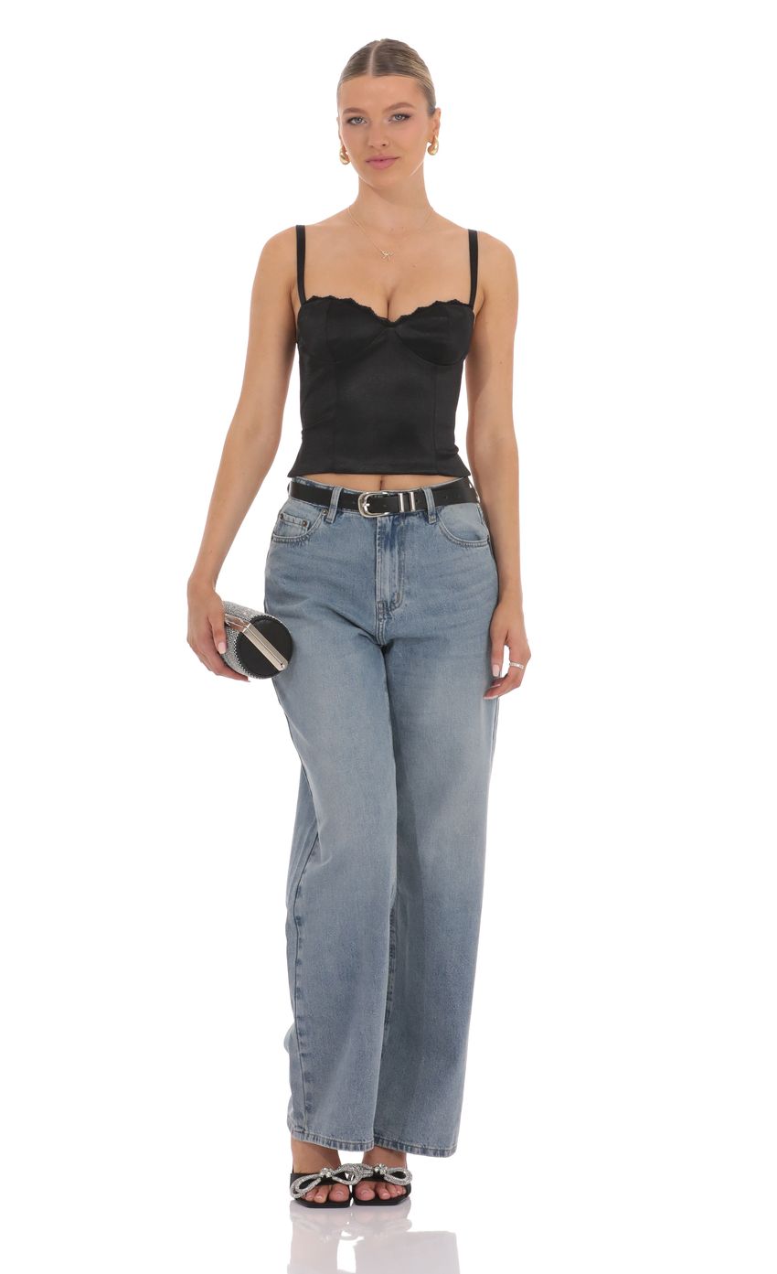 Satin Open Back Tie Top in Black