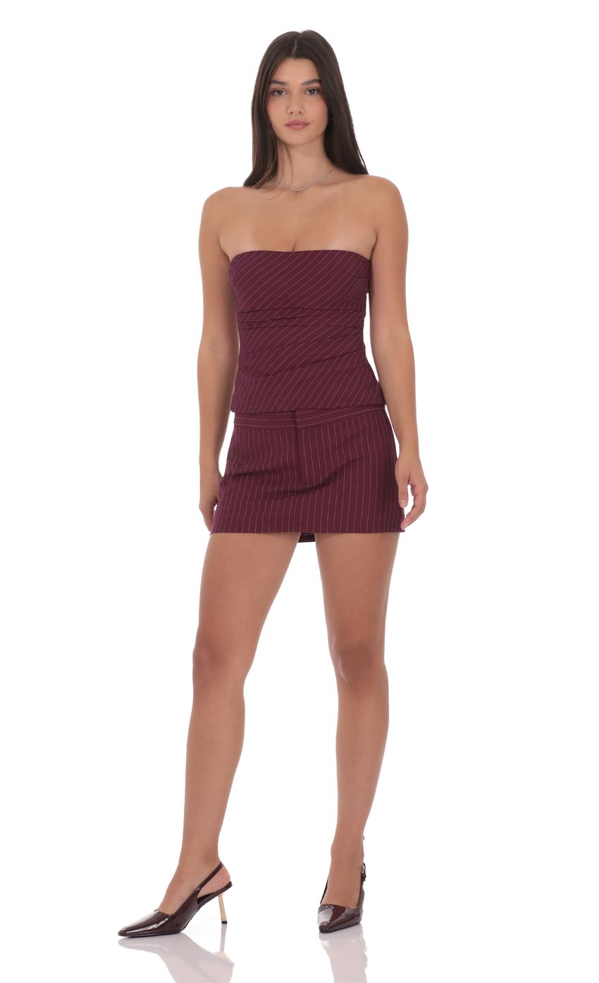 Strapless Striped Top in Burgundy