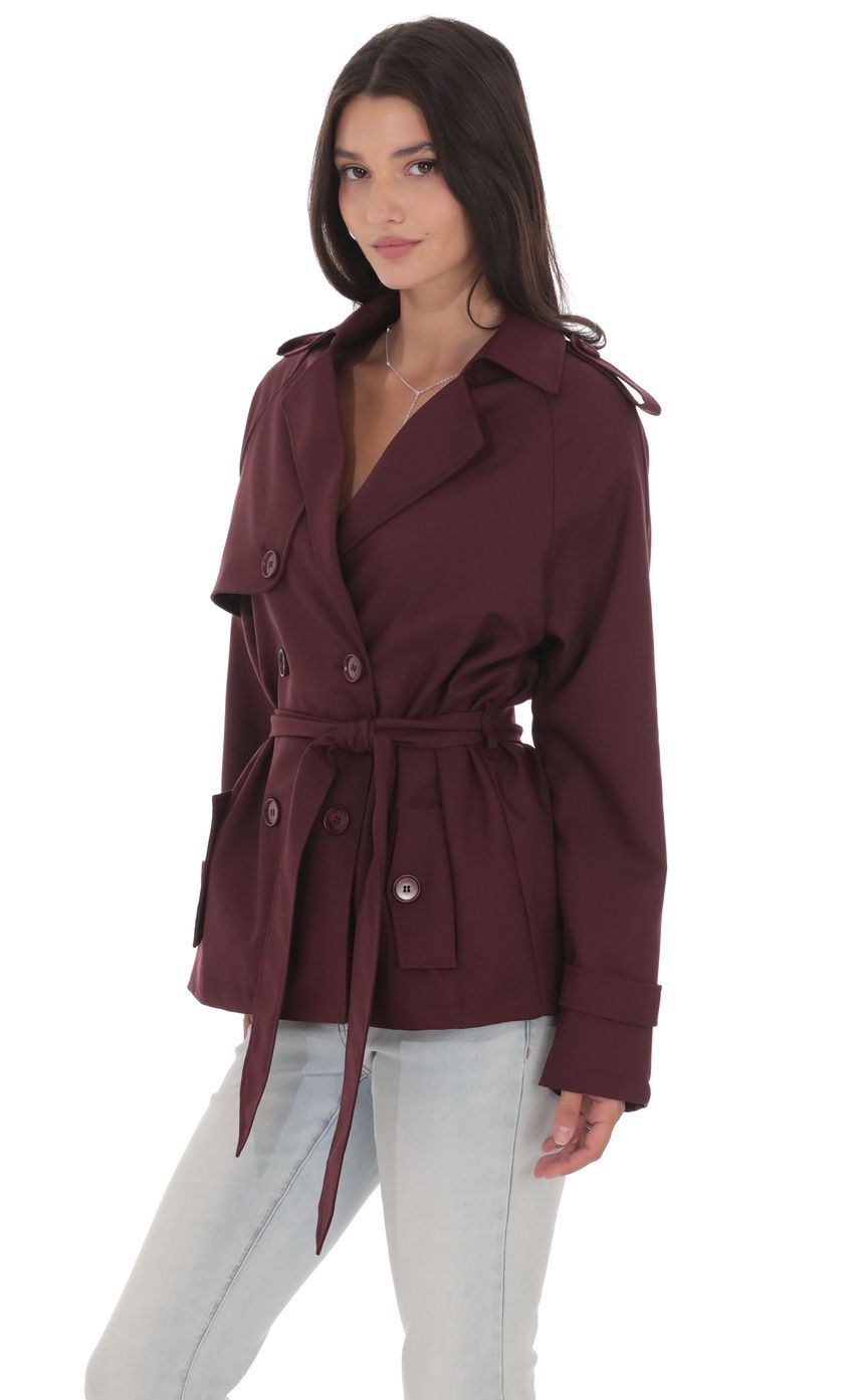 Double Breasted Trench Coat in Burgundy