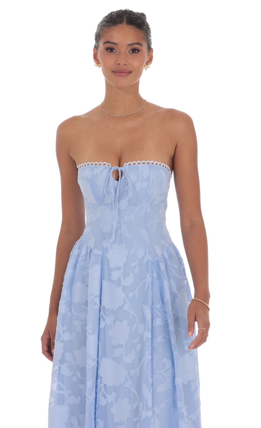 Floral Lace Up Maxi Dress in Light Blue
