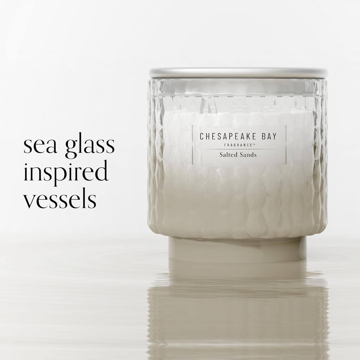 11oz Salted Sands Scented Candle Mood Evoking Fragrance Textured Sea Glass Inspired Jar Premium Soy Blend Wax with Essential Oils Coastal Fragrance for Home Décor or Gifting