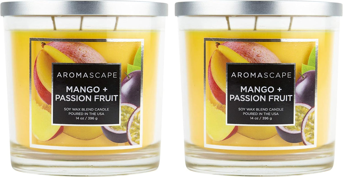 Aromascape 3 Wick Scented Jar Candle Mango Passion Fruit 2 Pack