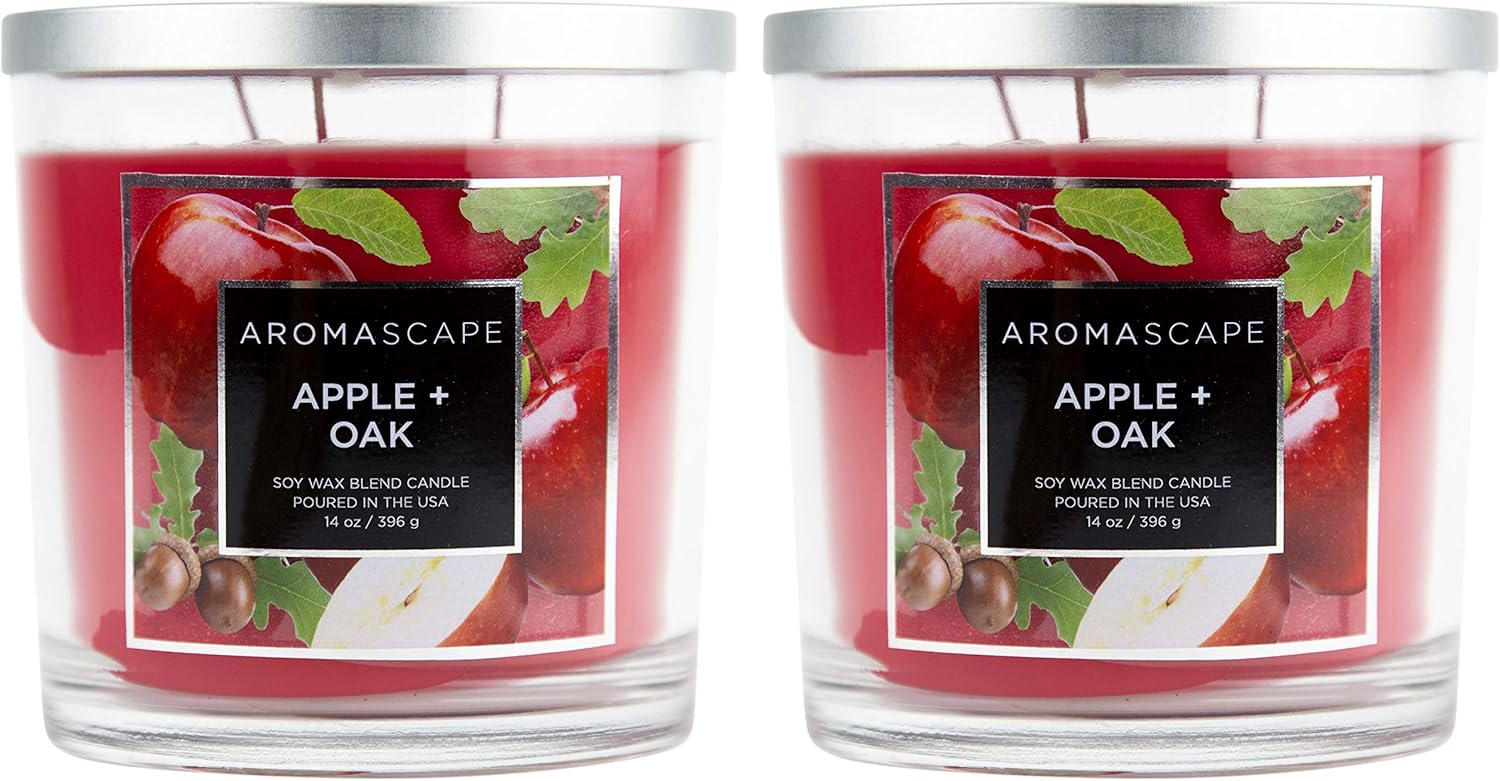Aromascape 3 Wick Scented Jar Candle Apple Oak 2 Pack