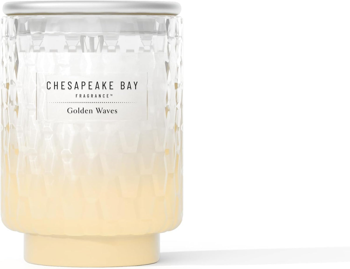 8oz Golden Waves Scented Candle Mood Evoking Fragrance Textured Sea Glass Inspired Jar Premium Soy Blend Wax with Essential Oils Coastal Fragrance for Home Décor or Gifting