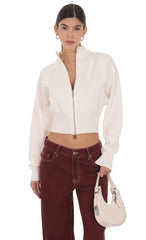 Knit Mock Neck Zip Up Cardigan in Ivory