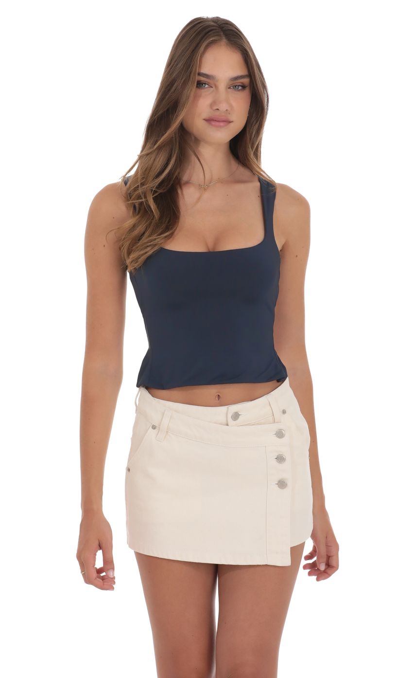 Scoop Neck Open Back Top in Navy