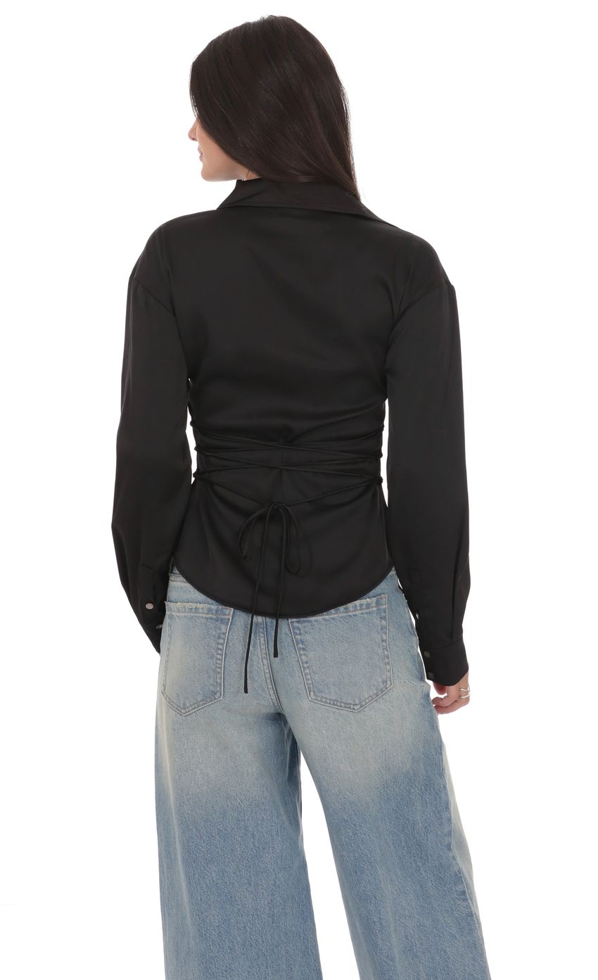 Satin Button Up Shirt in Black