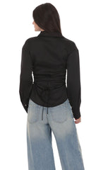 Satin Button Up Shirt in Black