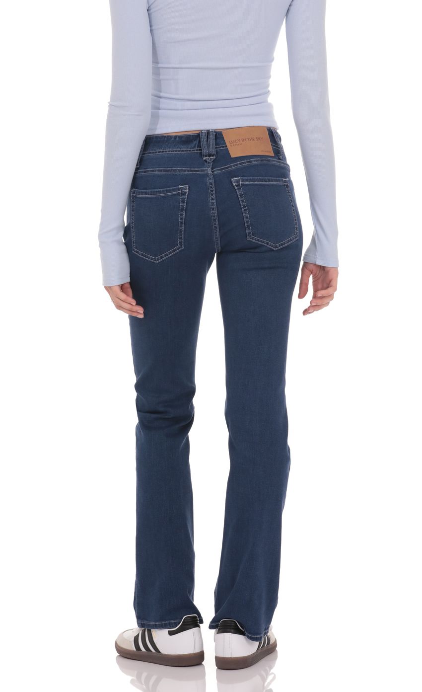 Button Fly Slim Jeans in Dark Blue