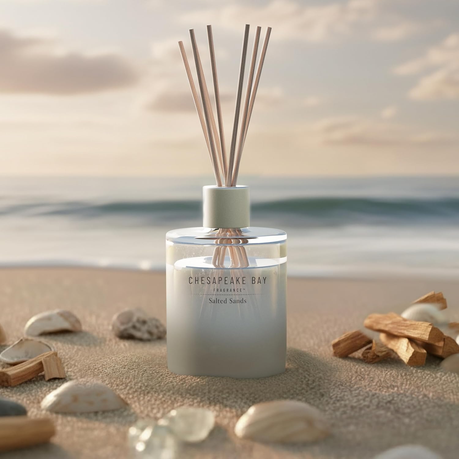 Reed Diffuser 57oz Salted Sands Scent Mood Evoking Sea Glass Inspired Jar Room Filling Fragrance Made with Essential Oils Coastal Fragrance for Home Décor or Gifting