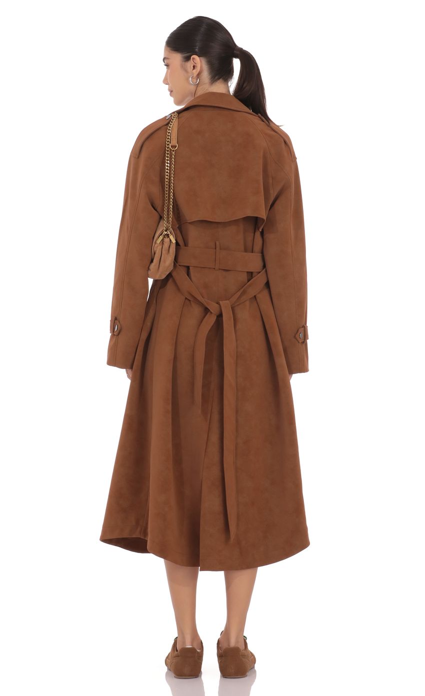 Faux Leather Trench Coat in Camel