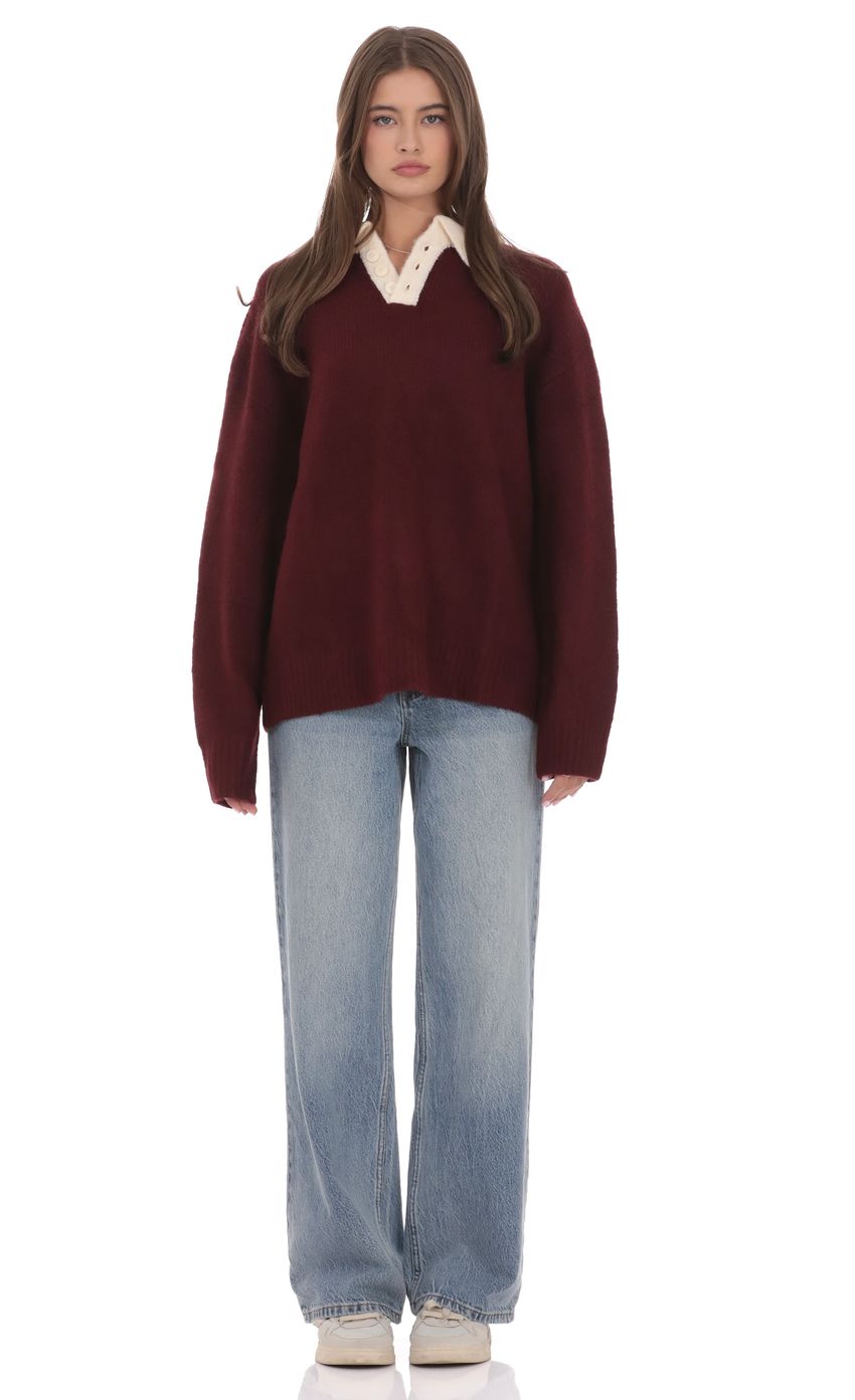 Knit Rugby Jumper in Burgundy
