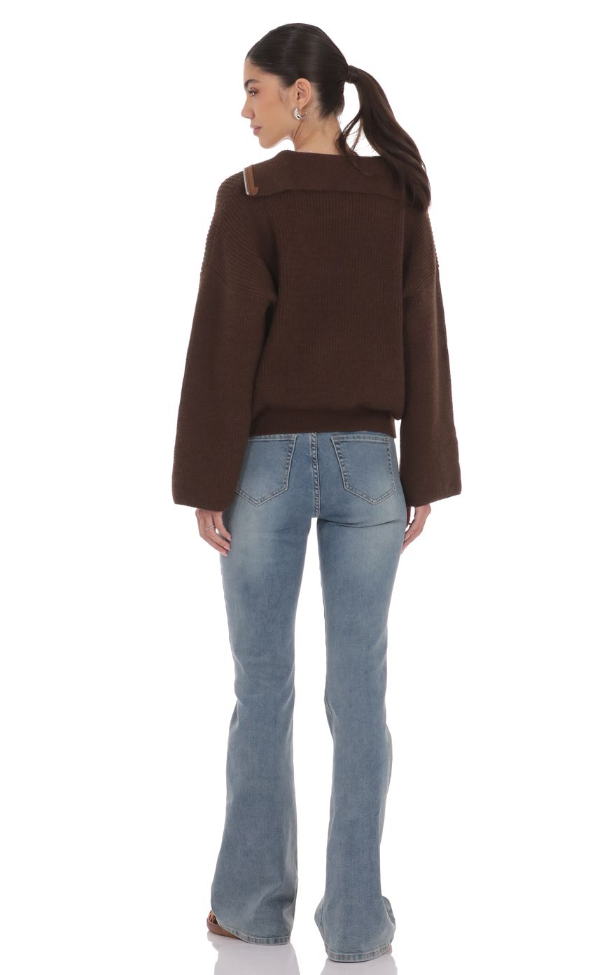 Knit Quarter Zip Jumper in Brown