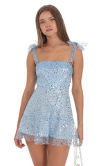 Sequin Beaded A line Dress in Sky Blue