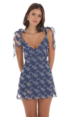 Floral A line Dress in Navy