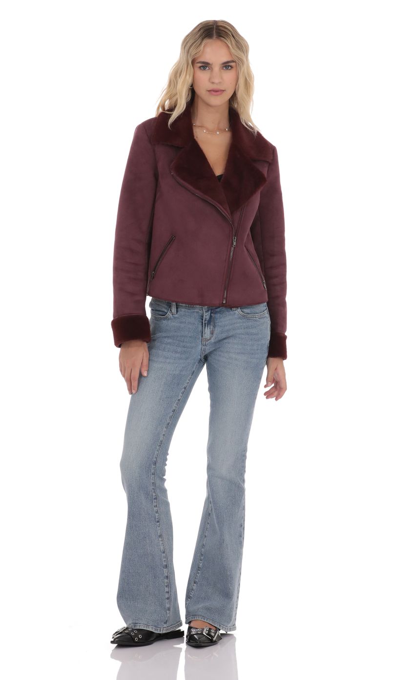 Fur Collar Suede Jacket in Purple