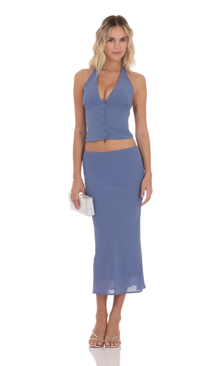 Chiffon Midi Skirt in Powder Blue