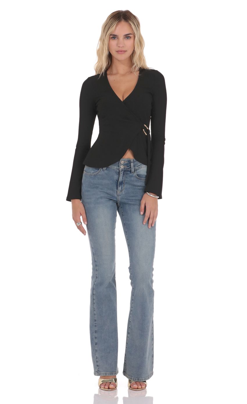 Embellished Wrap Top in Black