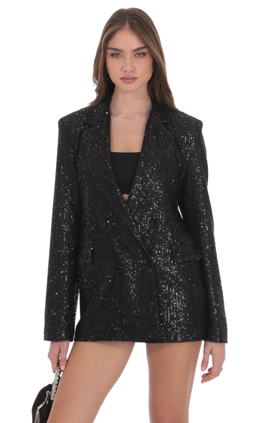 Double Breasted Sequin Blazer in Black
