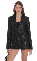 Double Breasted Sequin Blazer in Black