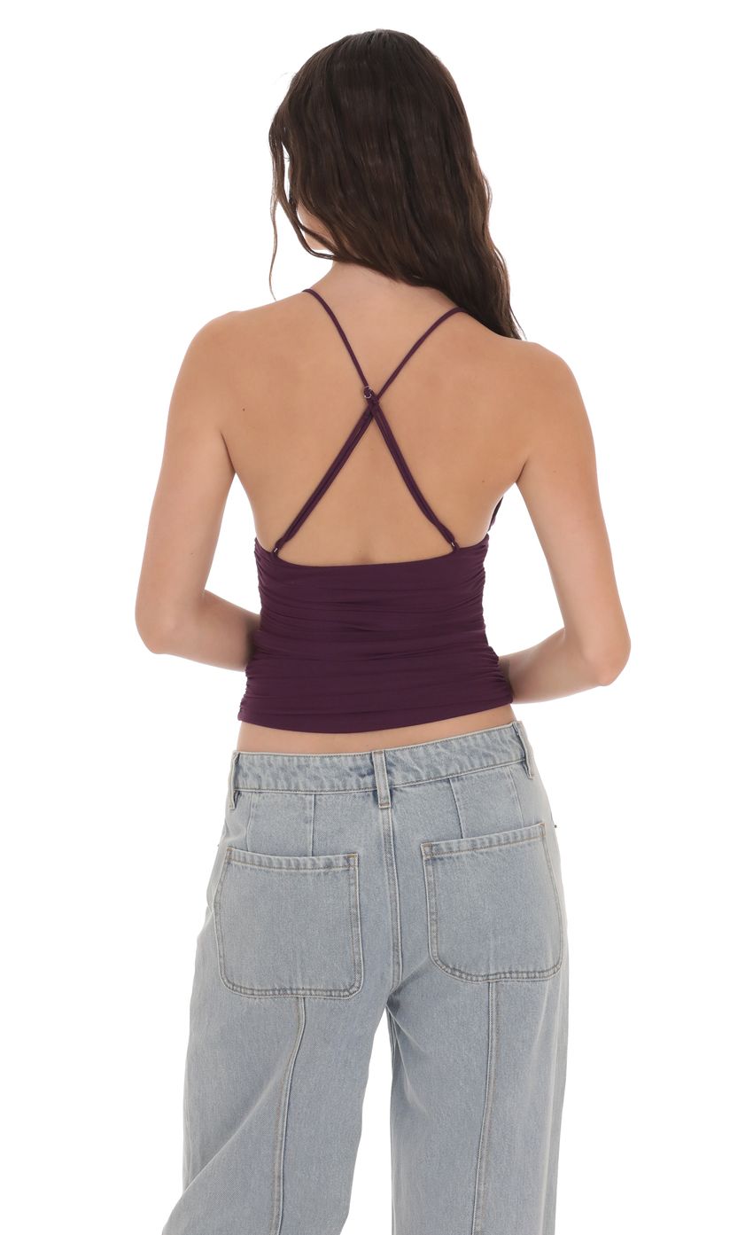 Mesh V Neck Top in Purple