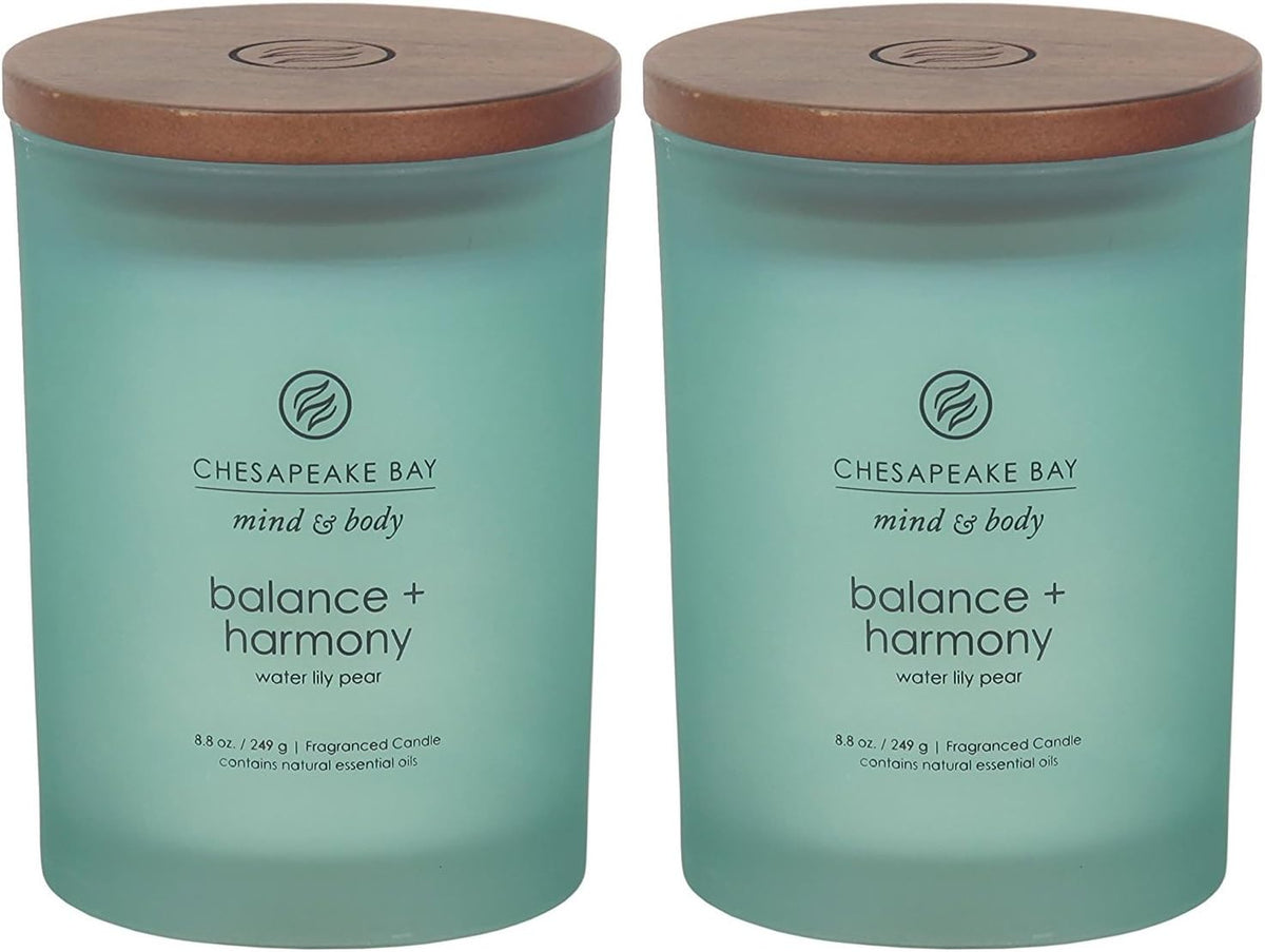 Balance Harmony Scented Candles Water Lily Pear Fragrance Medium Size Natural Soy Wax 50 Hours Burn Time Pack of 2