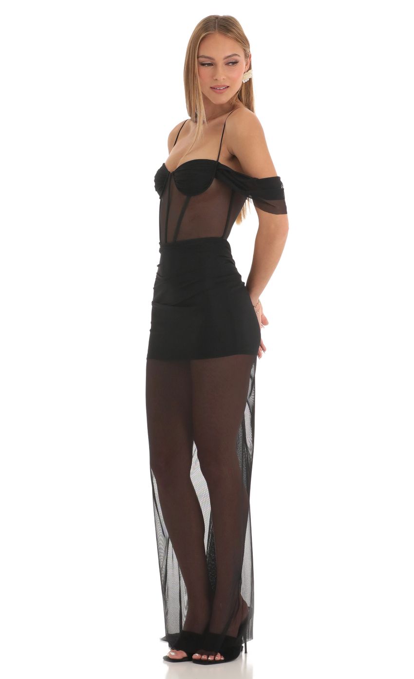 Mesh Corset Maxi Dress in Black