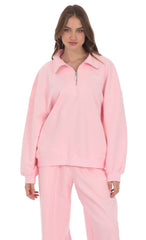 Quarter Zip Up Jumper in Pink