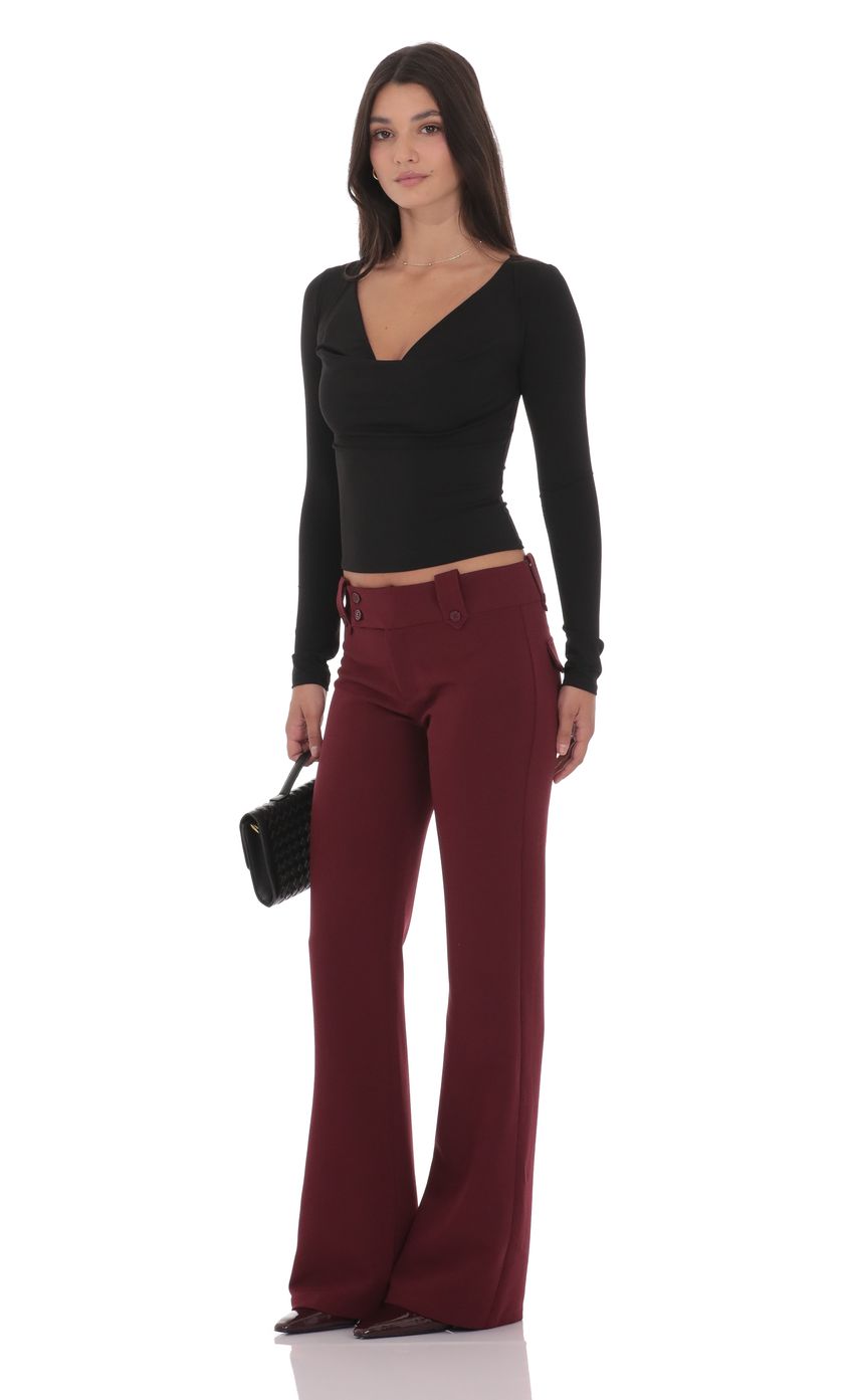 Low Rise Boot Cut Pants in Burgundy