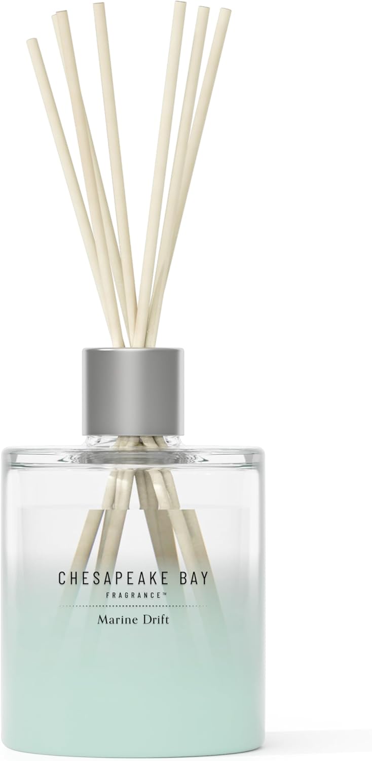 Mood Evoking Reed Diffuser Marine Drift Scent Sea Glass Inspired Jar Room Filling Fragrance Made with Essential Oils Coastal Fragrance for Home Décor or Gifting