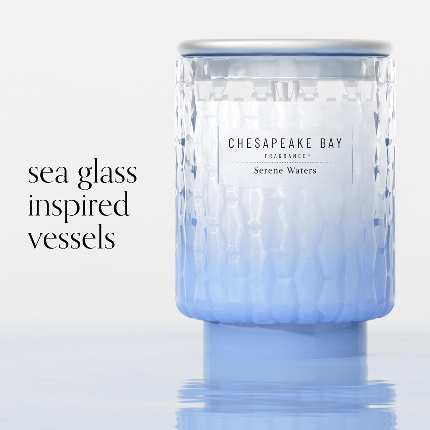 8oz Serene Waters Scented Candle Mood Evoking Fragrance Textured Sea Glass Inspired Jar Premium Soy Blend Wax with Essential Oils Coastal Fragrance for Home Décor or Gifting