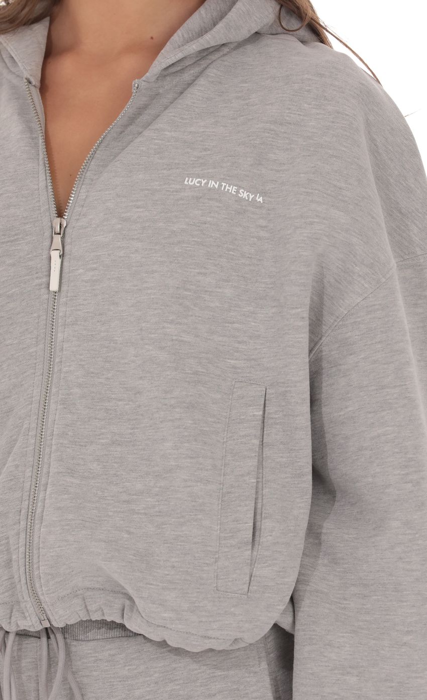 Cropped Fleece Zip Up Hoodie in Grey
