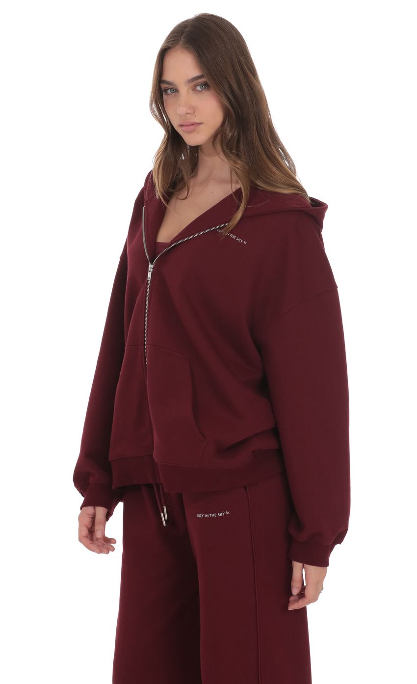 Oversize Zip Up Hoodie in Burgundy