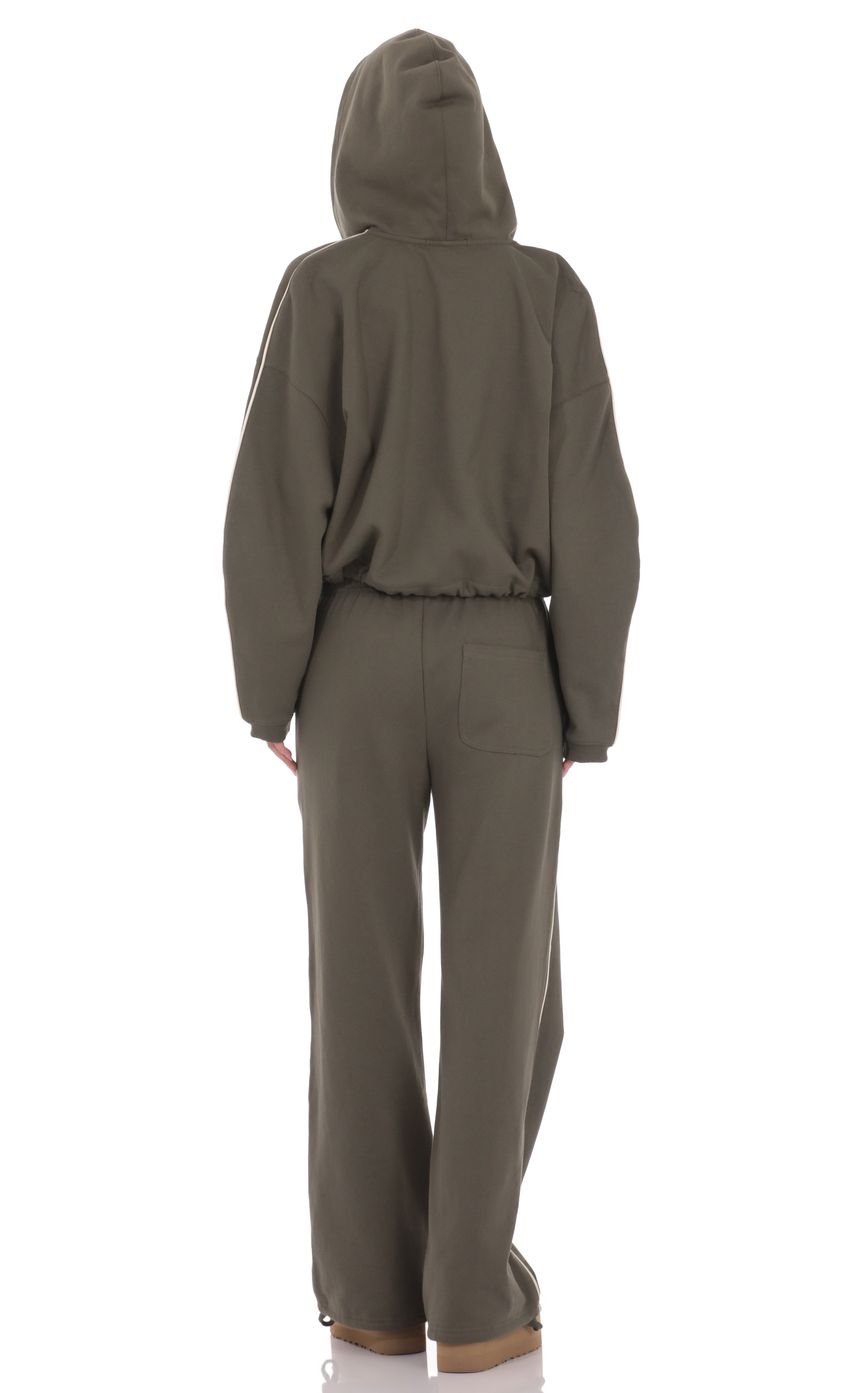 Cropped Cinch Waist Hoodie in Olive Green