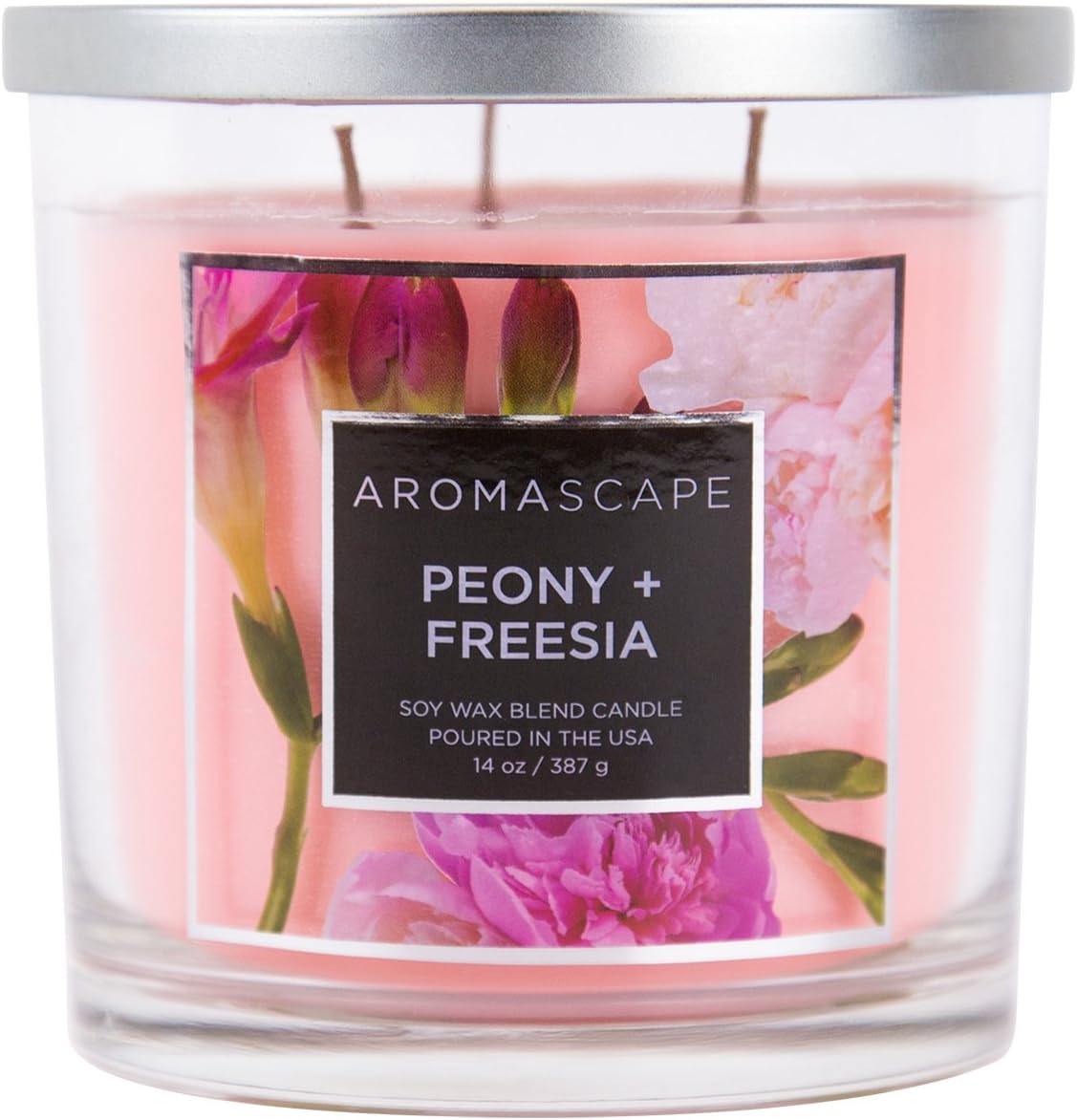 Aromascape PT40501 3 Wick Scented Jar Candle Peony Freesia 14 Ounce