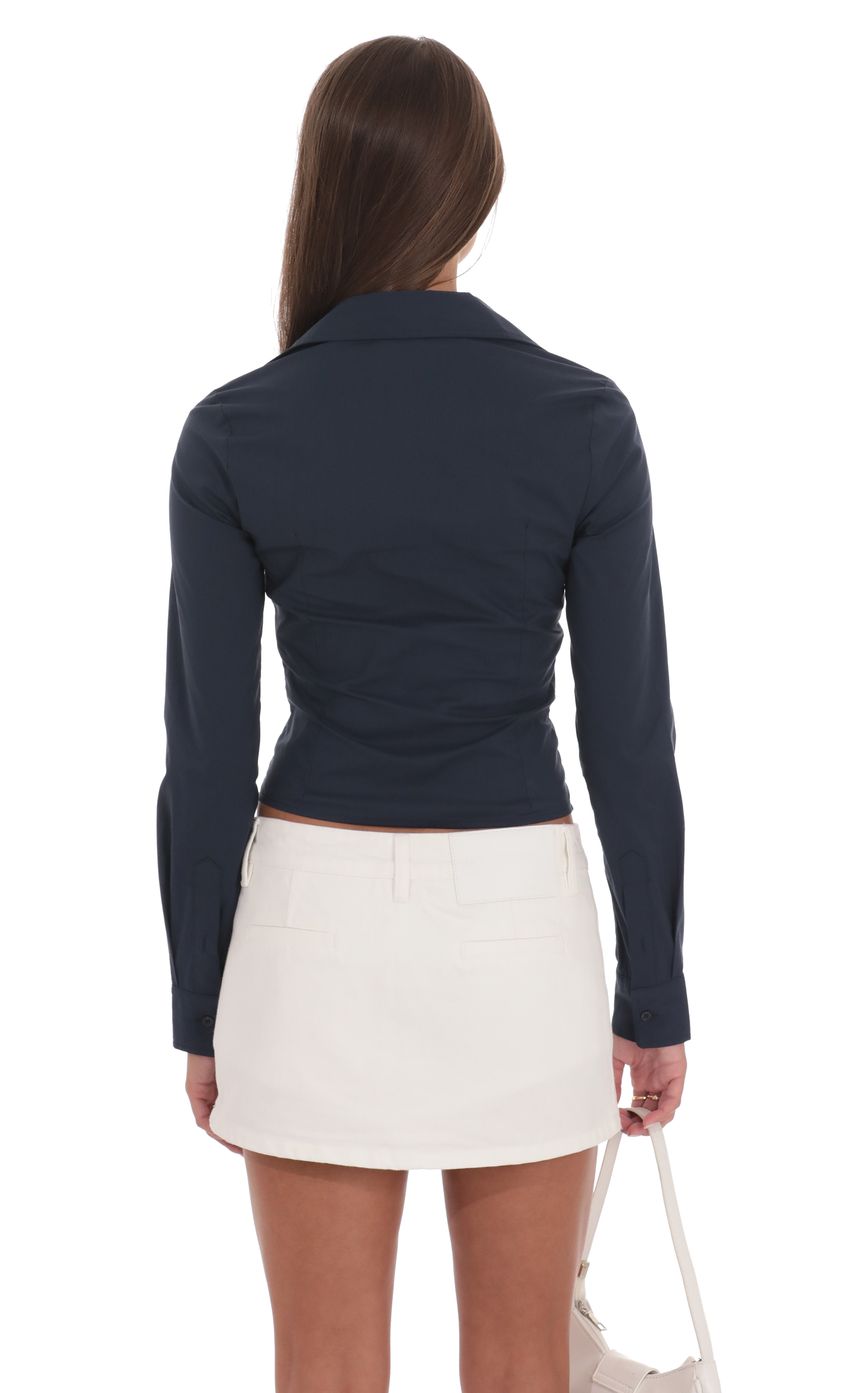 Ruched Button Up Shirt in Navy