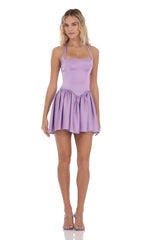 Satin Halter A line Dress in Lilac