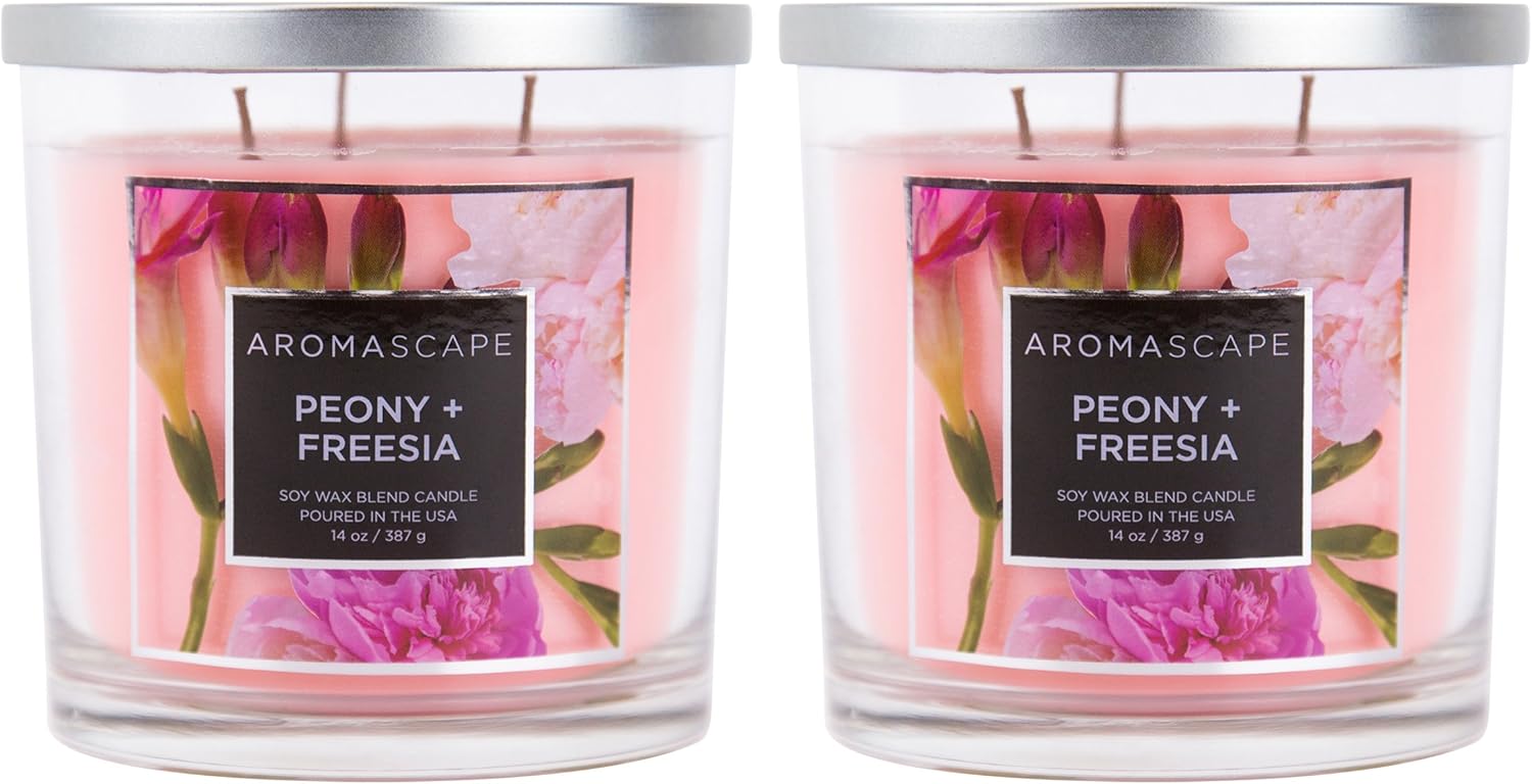 Aromascape PT40501 2 3 Wick Scented Jar Candle Peony and Freesia 2 Count