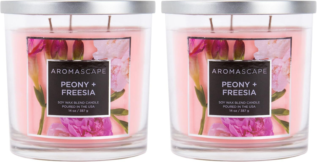 Aromascape PT40501 2 3 Wick Scented Jar Candle Peony and Freesia 2 Count