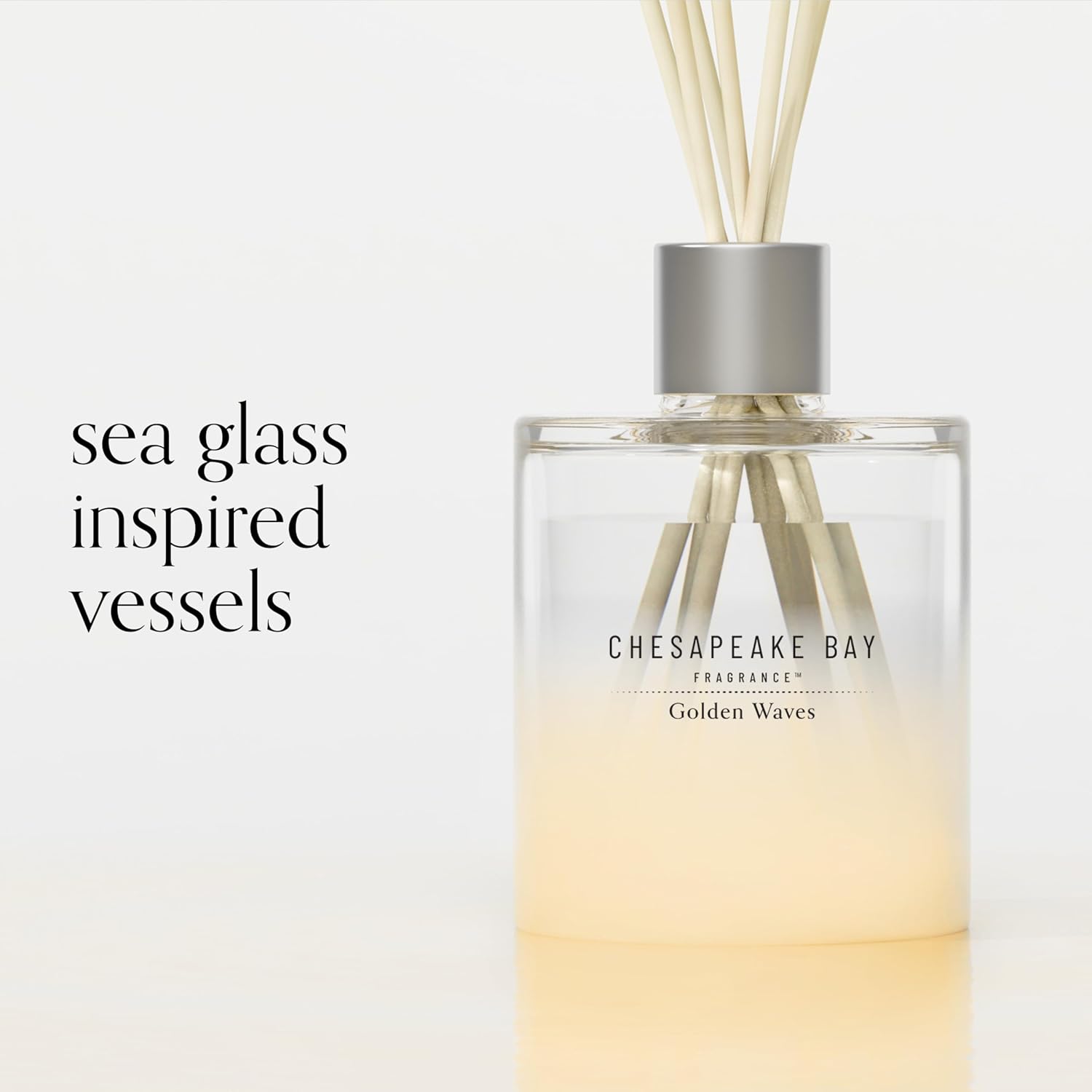 Reed Diffuser 57oz Golden Waves Scent Mood Evoking Sea Glass Inspired Jar Room Filling Fragrance Made with Essential Oils Coastal Fragrance for Home Décor or Gifting