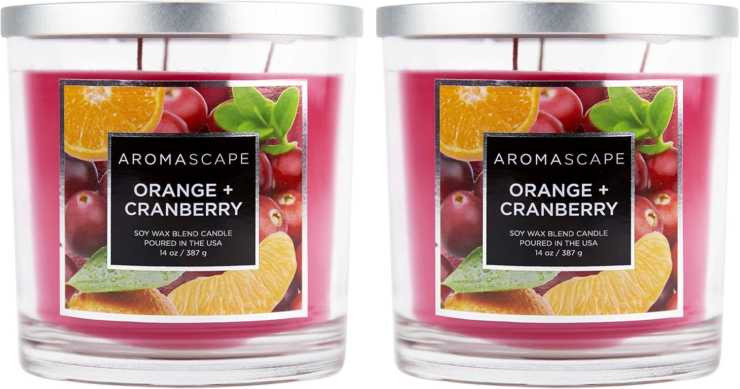 Aromascape 3 Wick Scented Jar Candle Orange Cranberry 2 Pack