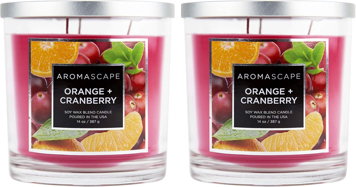 Aromascape 3 Wick Scented Jar Candle Orange Cranberry 2 Pack